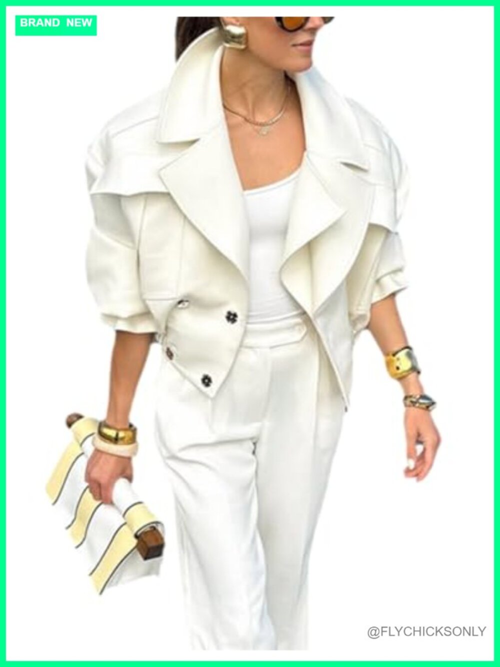 Cropped Trench Coat Women Long Sleeve Button Notch Loose Casual Jacket